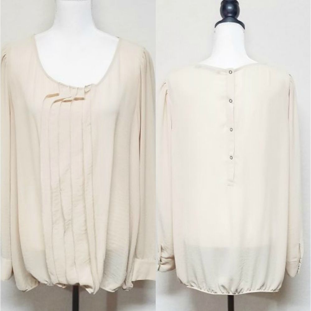Lauren Vidal Nude Sheer Ruffle Button Back Blouse XXL